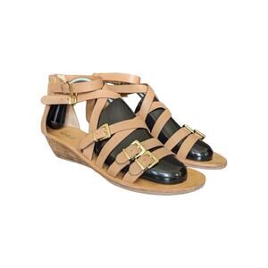 Kelsi Dagger Arlington Gladiator Sandal Almond Leather KDB Wedge Heel Womens 9.5